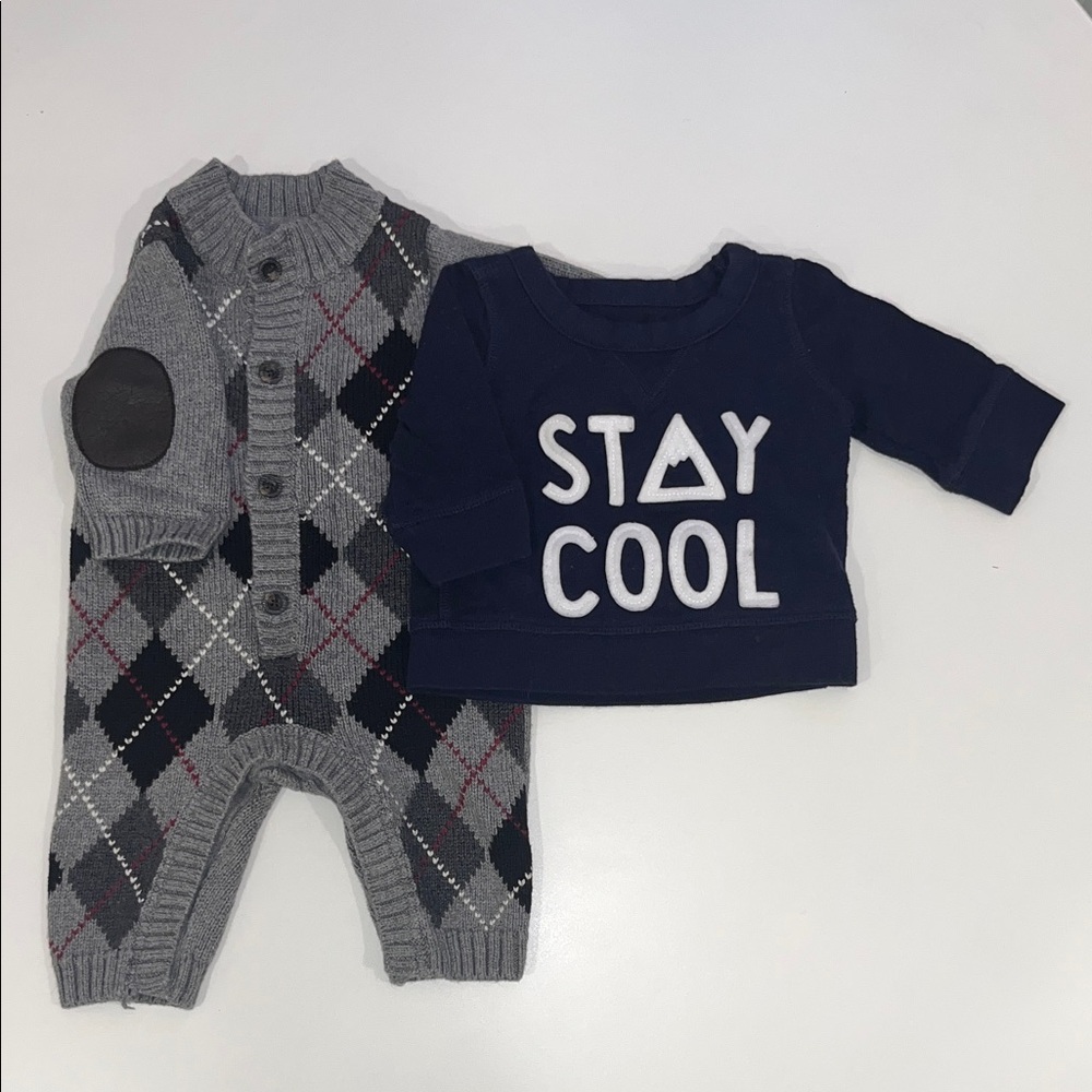 BabyGap Argyle Sweater One Piece and Sweatshirt 0-3 Months